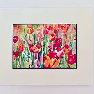 Tulips Art Print on Card Stock 5” x 7” in an 8” x 10” with White Mat